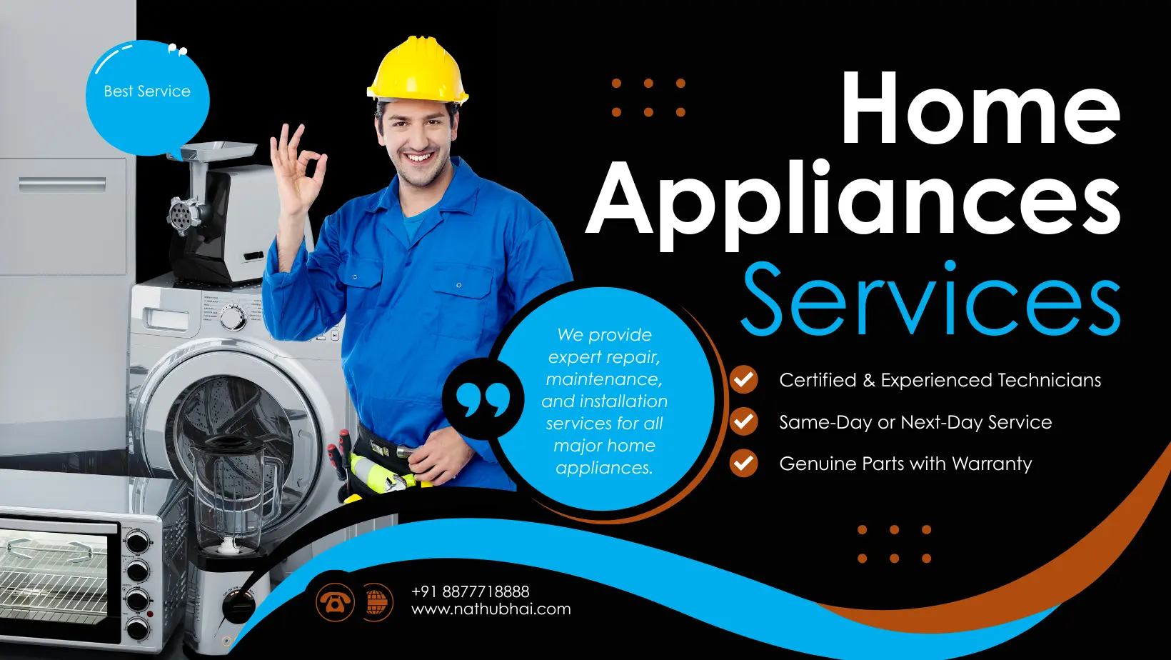 Blue and Black Modern Home Appliances Services Facebook Cover